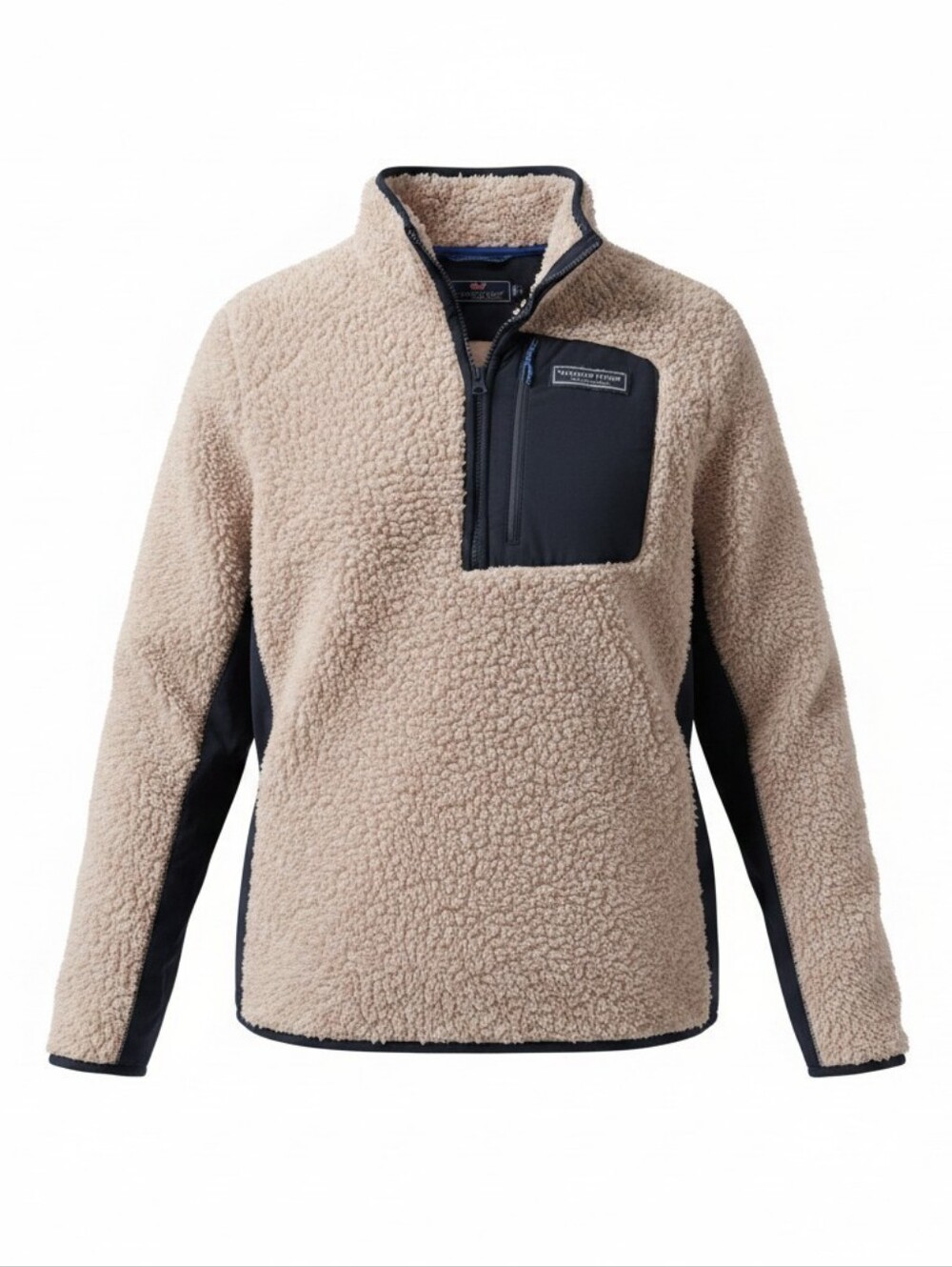 Vineyard Vines Men's Sherpa Quarter Zip Pullover - Tan and Navy